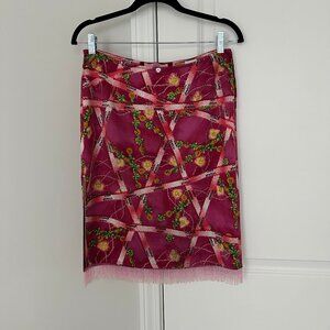 Vintage Y2K Voyage Passion Beaded Fringe Mini Skirt Pink Embroidered Statement